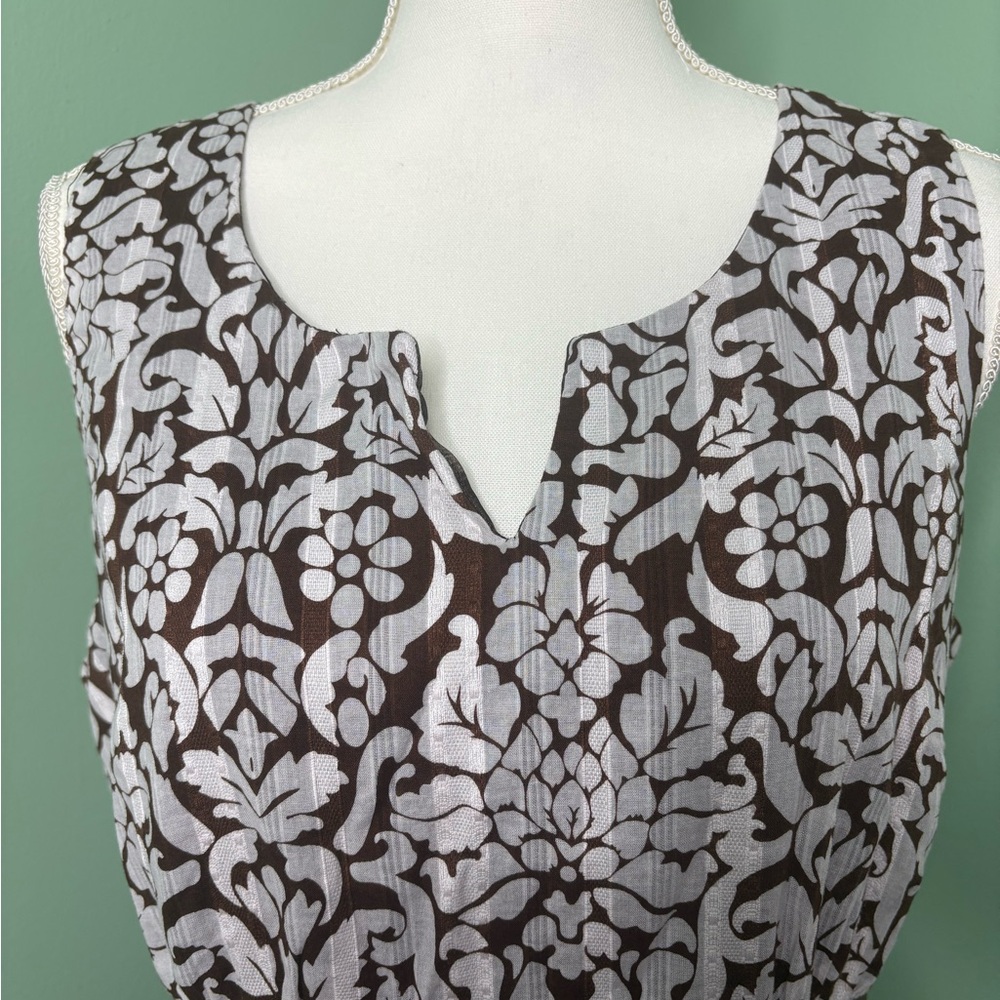 Robbie Bee Brown and White Patterned Midi Dress 12 zipper - Picture 4 of 10